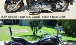 Reduced To Sell
&nbsp;
For Sale / Trade 2007 Yamaha V Star 1100 Classic--MOTORCYCLE ADULT RIDDEN Low Mileage 9,600 Miles
.A real eyecatcher&nbsp;
Black Beauty Exceptional Condition
Black as night
Shinning As Day
Matched Helmet Included Asking 4800.00 Or