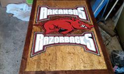 Woodburing, carved, and painted razorback picture 36x24. More than one can do more as ordered.
