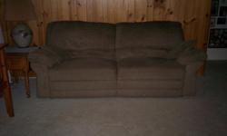 8ft full reclining sofa, brown with green accent, excellent condition