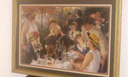 &nbsp;&nbsp;&nbsp;&nbsp;&nbsp; This is a framed print&nbsp;of Pierre Auguste Renoir ,1881, called THE LUNCHEON OF THE BOATING PARTY . THe measurement in the frame is 38 wide and 27 tall. It is not faded, I could not get a great picture of this with the