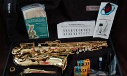 My daughter used this saxophone in high school band. It is in good condition per the band director that recently inspected it. He gave a value of $350.00. Saxophone plays well, has with it 6 - 2-1/2 Alto sax reeds, 3 - 2 alto sax reeds, neck strap, case,