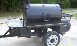CUSTOM BUILT SMOKER MADE FROM 3/8 THICK PIPE 30 IN ROUND. THIS REALLY HOLDS THE HEAT, COOKING SURFACE 30 IN X 48 IN ON BOTTOM 16 X 30 ON TOP BOTH SLIDE OUT GRILLS. GRANITE TABLES ON FRONT AND BACK, FLIP UP TABLE IN FRONT FOR WOOD STORAGE UNDERNEATH'