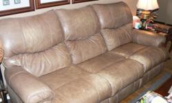 Branson Sofa, Leather, La-z-boy Furniture. Paid $1,879.00 in Dec. 2003. Sofa for sale for $200.00. One owner. Reclines on both ends. Very comfortable. Has some color fading from use and some small splits in leather in between cushions but not on sitting