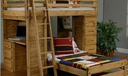 My children no longer share a room and I am in need of a larger bed for my older son. For sale is a Solid Pine twin-over-twin student "loft" bunk bed with built in desk, bookshelves, and storage drawers. One end of the bed consists of the desk with 3