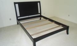 Classic-modern style, solid wood & sturdy, this queeen bed frame headboard measures 51" high, and 62" wide. Clearance from the ground is 9"; very good access for underbed storage.
One owner, smoke and pet free home, originally purchased from Costco Home.