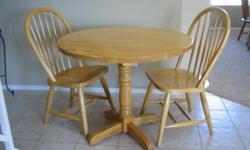 Wooden 36" drop leaf table and 2 chairs