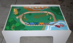 Train Table with Tracks and Trains it comes with stop signs and light posts and other signs. Over 120 pieces. Picture is just of small train track to give you an idea of the train track.