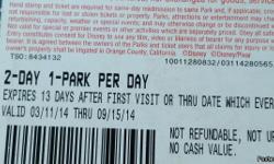 Two-day one person pass to either park. This gets you in two days in a row but is not a park hopper and this expires September 15, 2014. You can go to either of the two parks both days. Take your pick both days. That's a full day at either park for