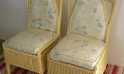 TWO REALLY NICE OLD WICKER CHAIRS QUALITY BUILT. PLEASE LOOK AT PICTURE SHOWING UNDER SIDE OF SEAT. NOTE THE SPRINGS AND CROSS BRACES. THESE CHAIRS ARE WELL MADE. SIZE=32"H x 19"W x 20"D