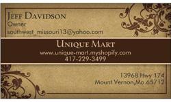 Unique-mart.myshopify.com is my online store featuring low-cost collectible,antiques,gifts and home decor.
Tramsactions are safe and smooth and shipping is fast. Some free local delivery is available.