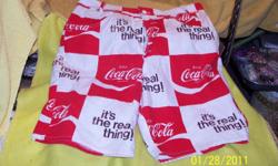THIS PAIR OF OLD COCA COLA SHORTS CAME FROM A HOUSE THAT HAD NOT BEEN LIVED IN FOR OVER 25 YEARS. THEY ARE IN EXCELLENT CONDITION. LOOK TO BE A MEDIUM. GREAT FOR THOSE COLLECTORS FOR ADVERTIZING OR IN A SPECIAL SPLACE TO SHOW THEM OFF. OR IF YOU WANT,