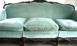 These two pieces have been reupholstered and scotchguarded. The wood carving detail is gorgeous, and the craftmanship is not something you find these days. These are really heirloom pieces. The cushions are filled with down feathers, not cheap foam. Very