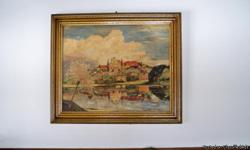 This wonderful reverse scene over water of a German Castle is in great shape! It has a
nice frame as well and would look great in any home! It is signed and the seller has a photo
of the artist who lived to be 97! *The price was lowered on 6/9/11. Buyer