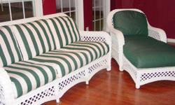 Lane Weathermaster Wicker Furniture - Indoor/Outdoor - White - Includes a couch, chaise and rocking chair. Excellent condition. Gently used - indoors only. Heavy duty. Good quality.