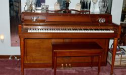 Cherry wood Wurlitzer piano. Excellent condition. Piano bench and light for reading music also included in price. Contact: stenogrp@bex.net