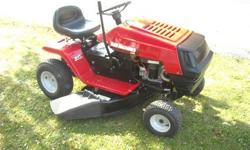 Yard machines riding mower: 12.5 briggs and stratton, 38 inch deck and a 5 speed transaxle. Runs, Cuts and looks good. $350.00 979-260-2222